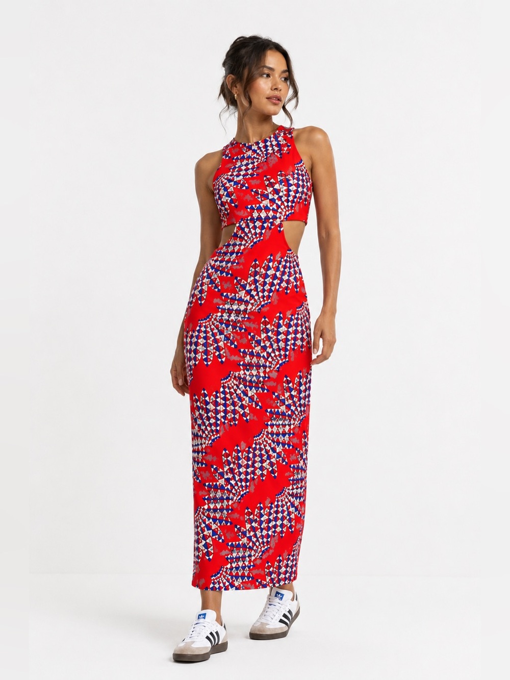 Adidas x FARM Rio Psychedelic Wave Red Cutout Maxi Dress Size M NWT